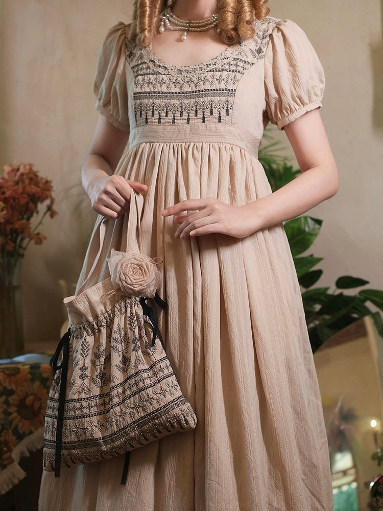 Blue Vintage Embroidery Empire Waist Elegant Lolita One Piece Long/Short Version