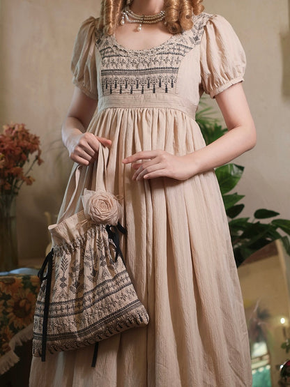 Blue Vintage Embroidery Empire Waist Elegant Lolita One Piece Long/Short Version