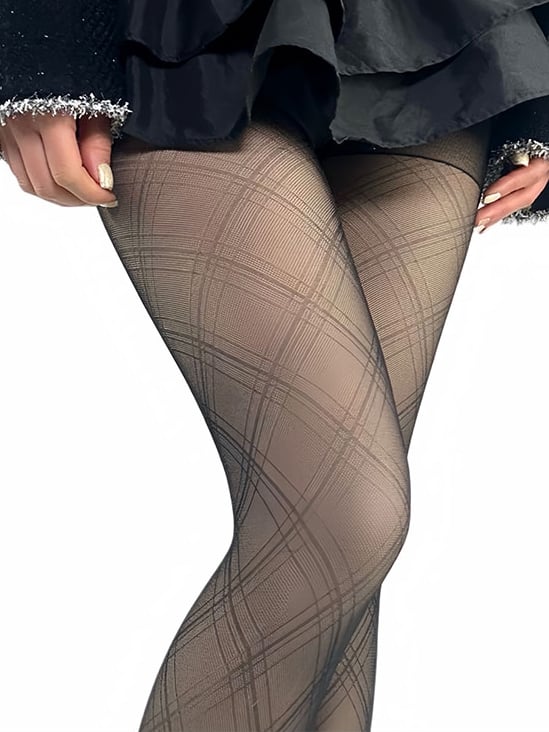 Black Y2K Diamond Pattern Tights
