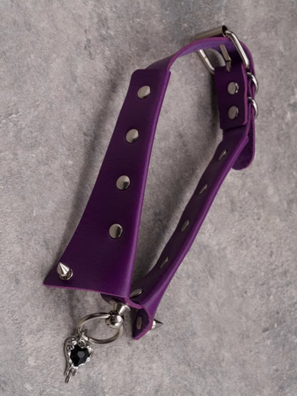 Purple Gothic Rhinestone Decorated Heart Pendant Studs Details Choker