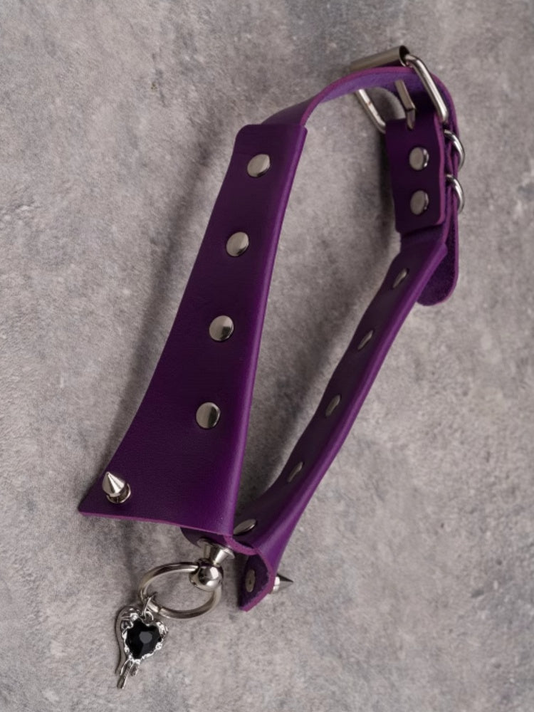 Purple Gothic Rhinestone Decorated Heart Pendant Studs Details Choker