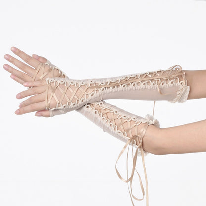 Apricot Lace-up Straps Gloves