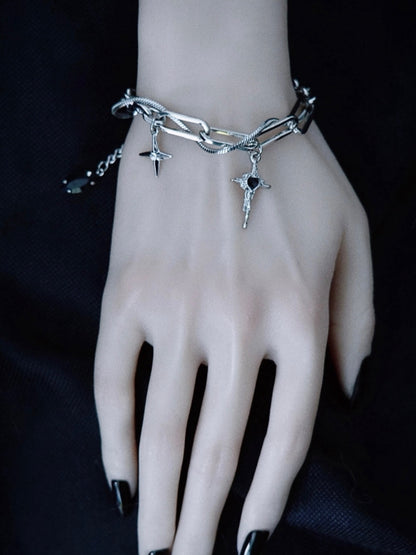 Gothic Cross Charm Y2K Silver Bracelet