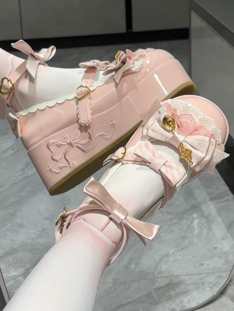 Pink Spoon Decorated Bowknot Details Sweet Lolita Platforms