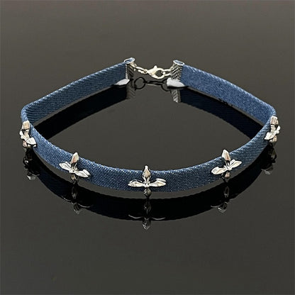 Denim Blue Cross Design Punk Choker