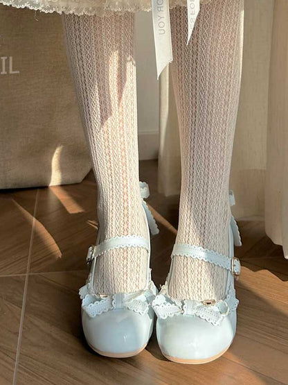 Blue Heart Decorated Bow at Top Mary Janes