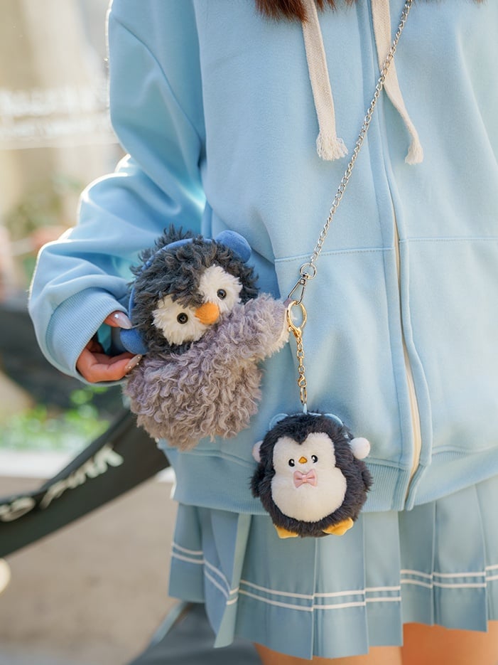 Grey Cute Penguin Plush Backpack Crossbody Bag Small/Middle/Large Size