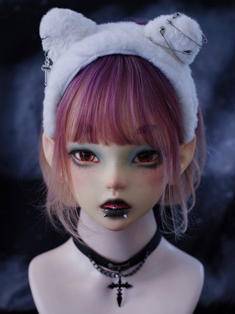 Metal Cross Goth White Plush Kitten Ears KC