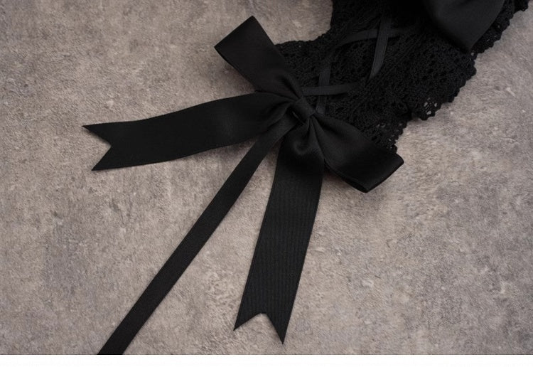 Black Gothic Bunny Ears Hairband with Bowknots