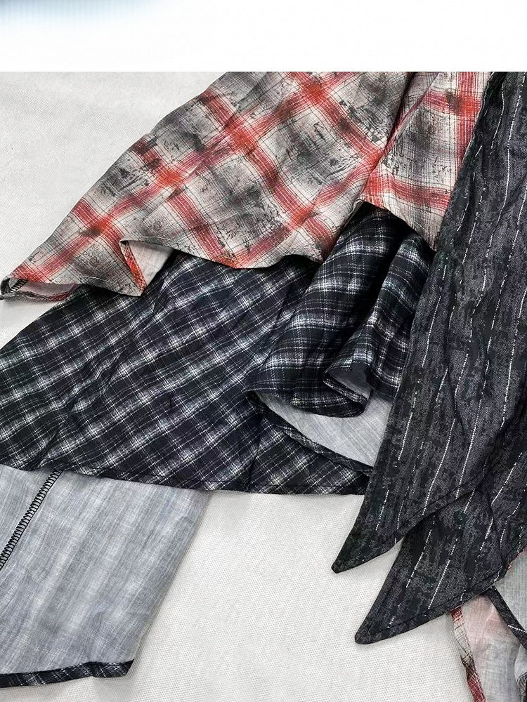 Dark Gray Plaid Pattern Handkerchief Hem Skirt