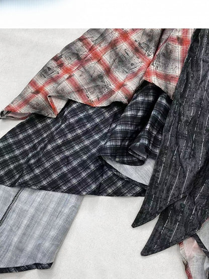 Dark Gray Plaid Pattern Handkerchief Hem Skirt