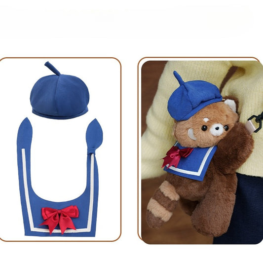 Brown Red Panda Plush Backpack/Crossbody Bag + Blue Sailor Collar + Hat Middle/Large Size