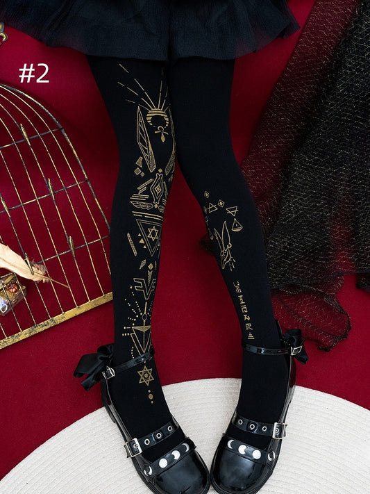 4 Options Lolita Totem Print Design Tights