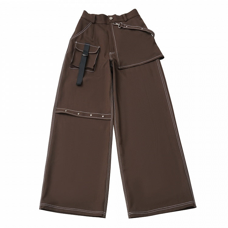 Brown Straight-Leg Cargo Pants with Strap Accents