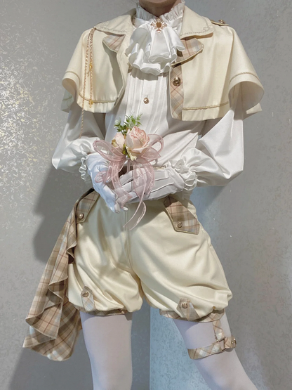 Gold and White Prince Ouji Lolita Outfit - White Shirt + Gold Cape + Gold High Waist Shorts