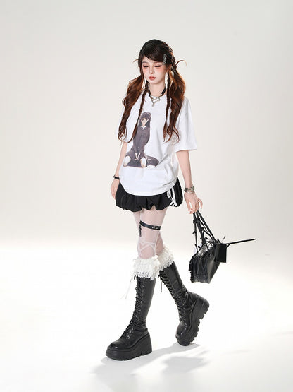 White/Black Elastic Waist Mini Bubble Skirt