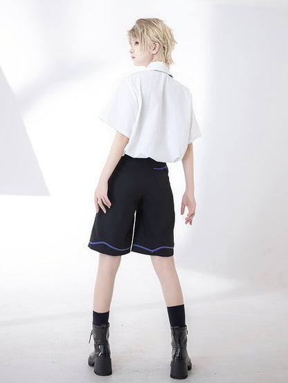 White Summer Ouji Fashion Tea Cup Embroidery Pocket Shirt