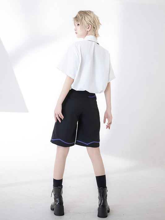 Black Ouji Summer Shorts with Spade Diamond Club Embroidery