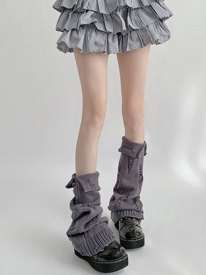 Distressed Holes Gray Purple/Black/White Leg Warmers