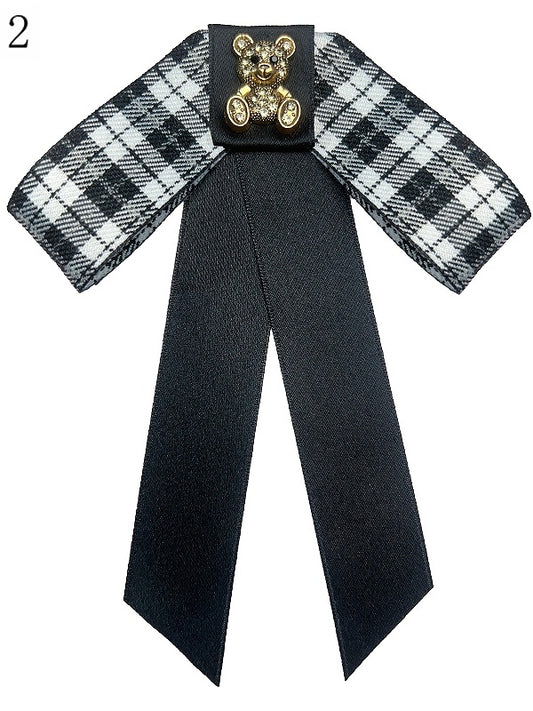 8 Options Preppy Style Rhinestone Decorated Bear Design Bow Tie