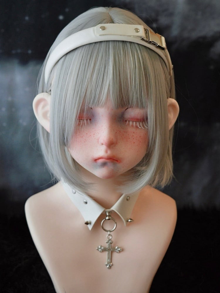 White Handmade Metal Buckle PU Studs KC