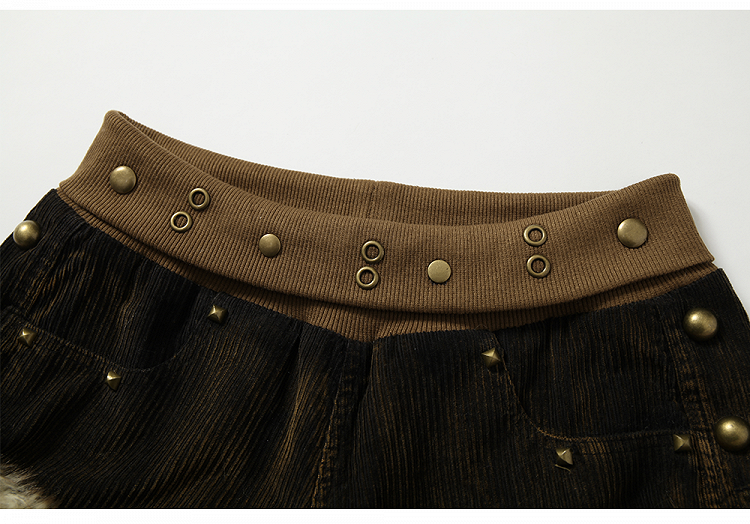 Plush Trim Corduroy Black & Yellow Shorts