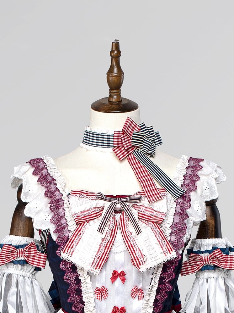 Stripes and Plaid Pattern Bowknot Choker