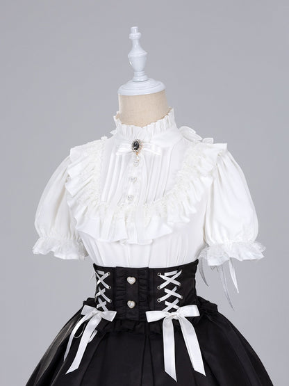 Lace Angel Wings at Back White Short Sleeves Blouse