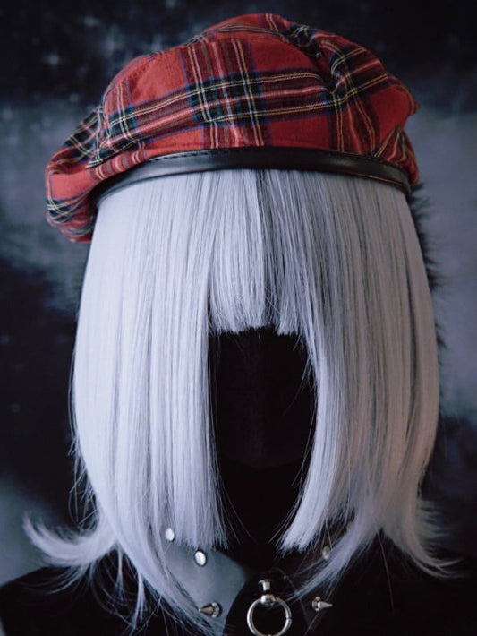 Red Plaid Pattern Rabbit Ears With Bowknots Beret