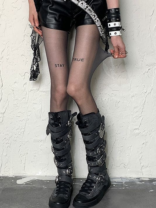 Black Y2K Letter Print Tights