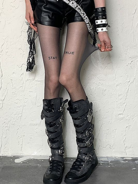 Black Y2K Letter Print Tights