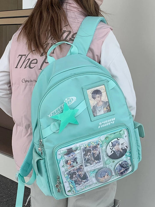 Large Capacity Daily Star Decoration Green Ita Backpack - Comes with Adjustable Strap