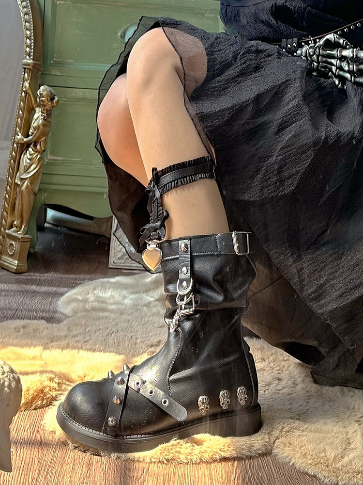 Black Stud and Skeleton Detail Punk Boots
