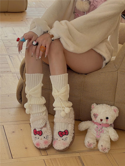 Black/White Bow Knitted Leg Warmers
