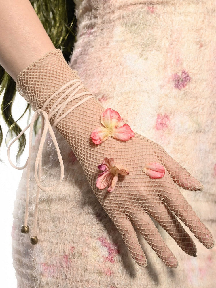 Apricot Floral Fairy Mesh Gloves