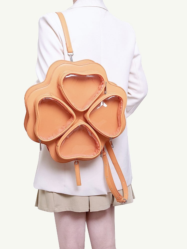 2-way Charming Orange Clover Ita Backpack In Kawaii Style