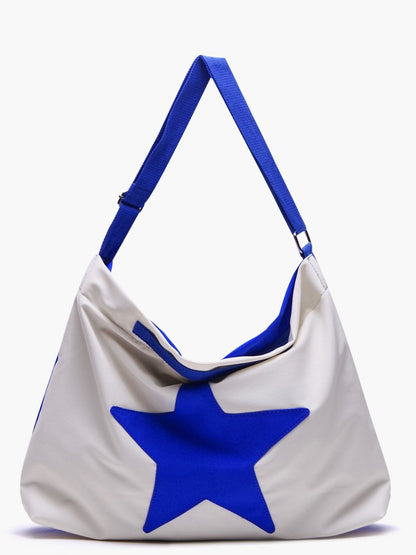 Classic White and Blue Spacious Star-Pattern Tote Bag