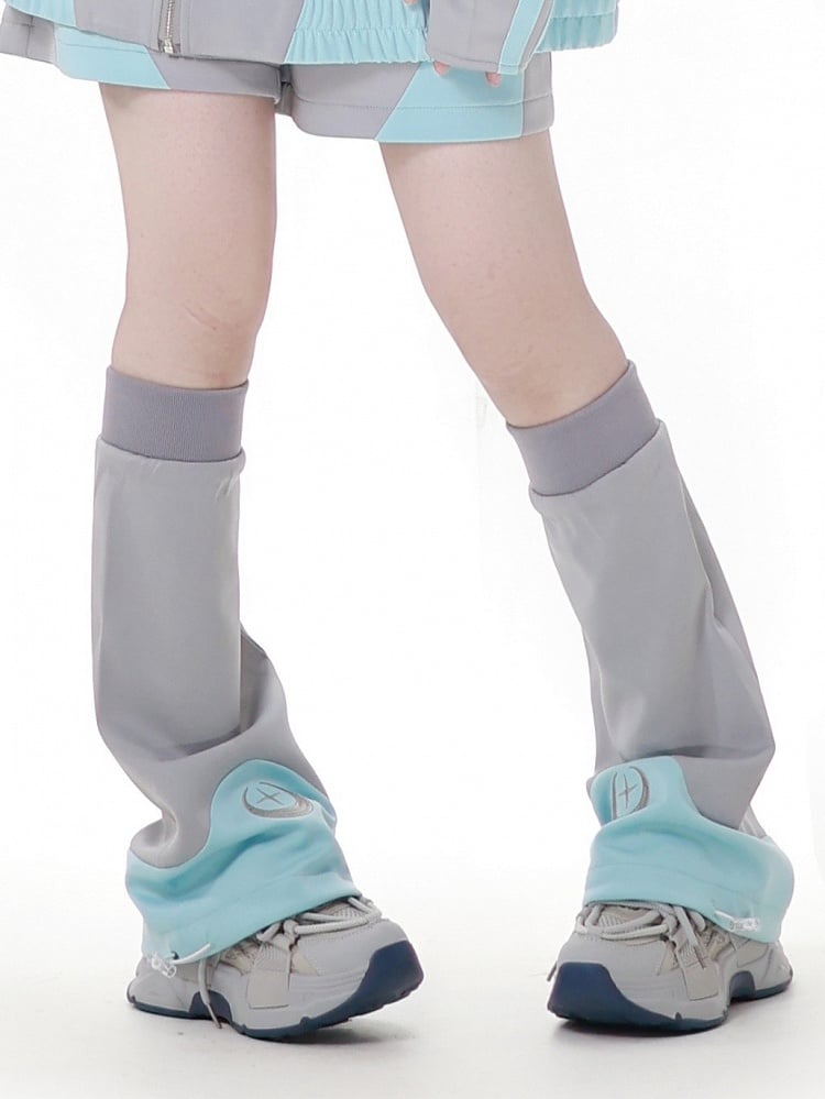 Moon and Star Embroidery Green & Gray Leg Warmers