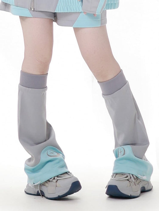 Moon and Star Embroidery Green & Gray Leg Warmers