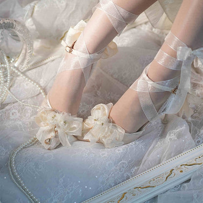 Beige Floral and Bowknot Hime Lolita 5CM/8CM Heels