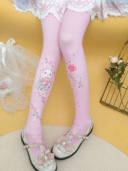 Pink/Beige Bunny Floral Print Tights