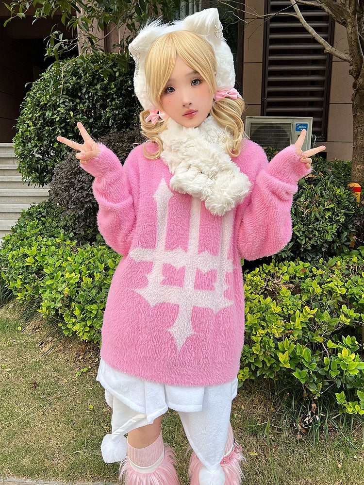 Cross Shaped Candlestick Pattern Pink Sweater