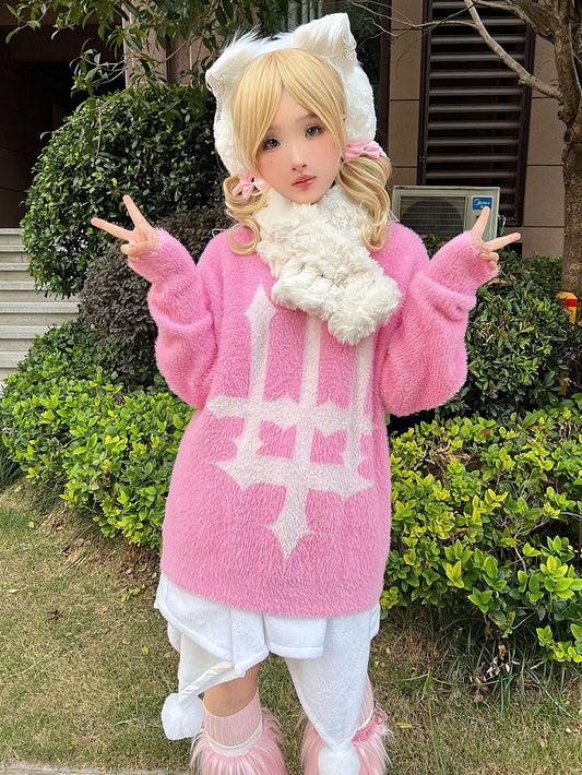 Cross Shaped Candlestick Pattern Pink Sweater