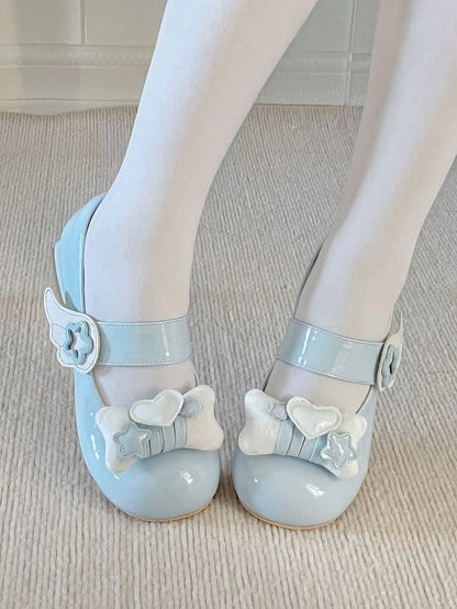 Tenshi Kaiwai Light Blue Lolita Star Wing Design Mary Jane Shoes