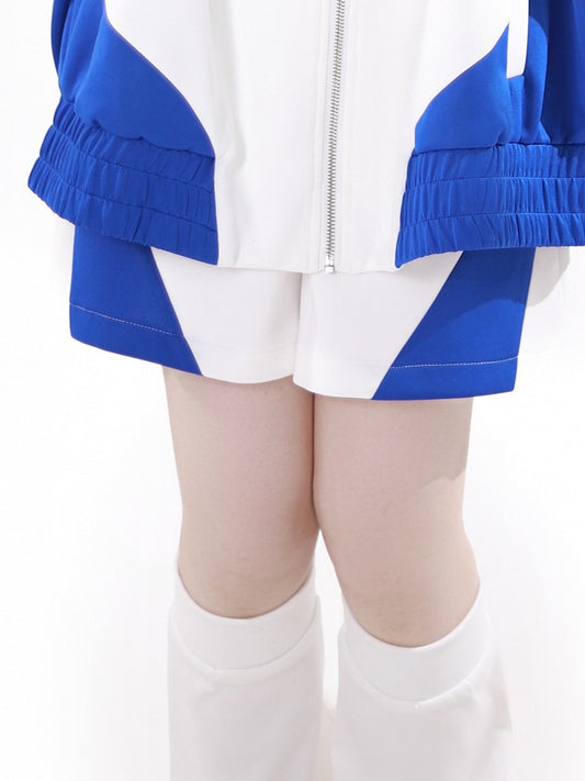 Clearance-Size L for Waist 68CM Blue and White Colorblock Design Jirai Kei Sports Shorts