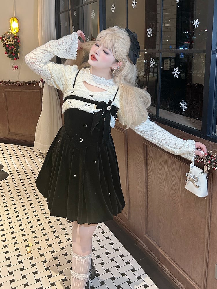 Plus Size Bead Details Black Bubble Skirt Slip Dress