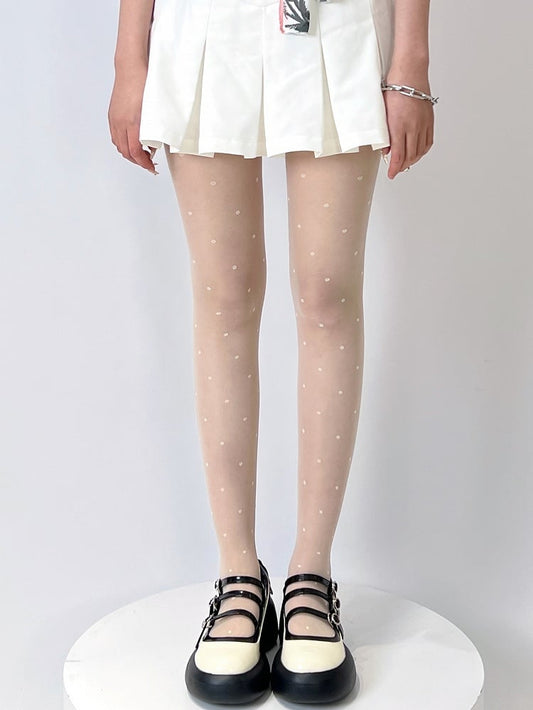 Regular Version Black/White Polka-dot Pattern Tights