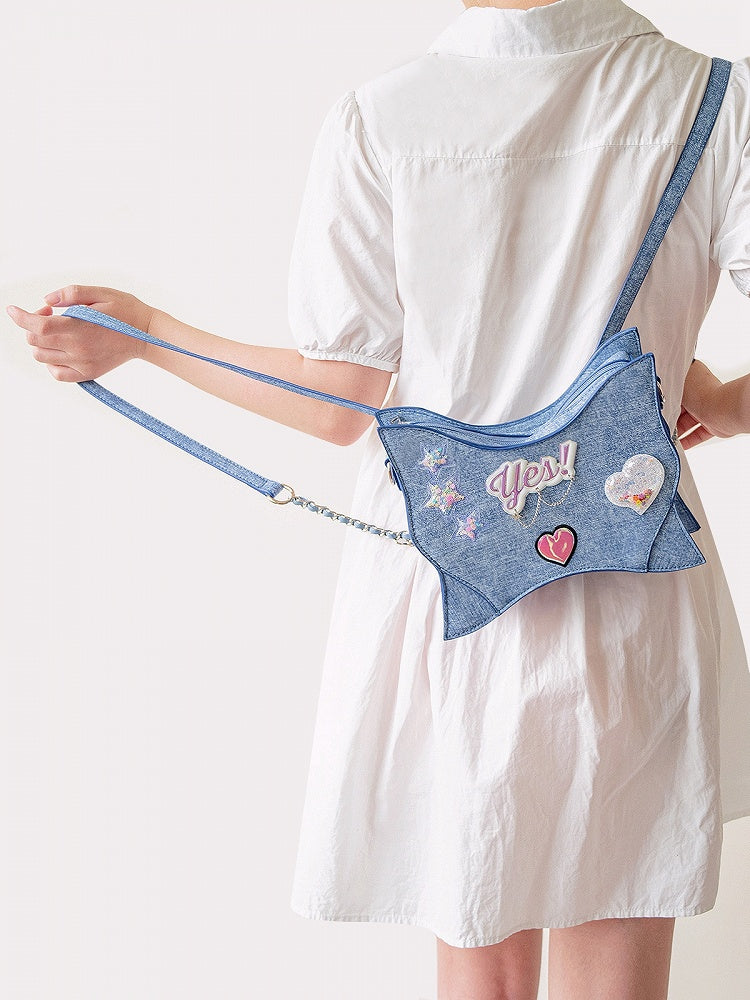 Stars and Sweethearts Decorated Denim Blue Butterfly Shaped Backpack