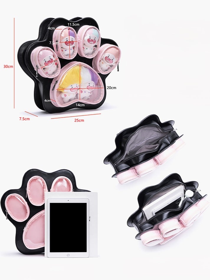 2-Way Black & Pink Enchanting Kitten & Puppy Paw Ita Backpack In Cute Style