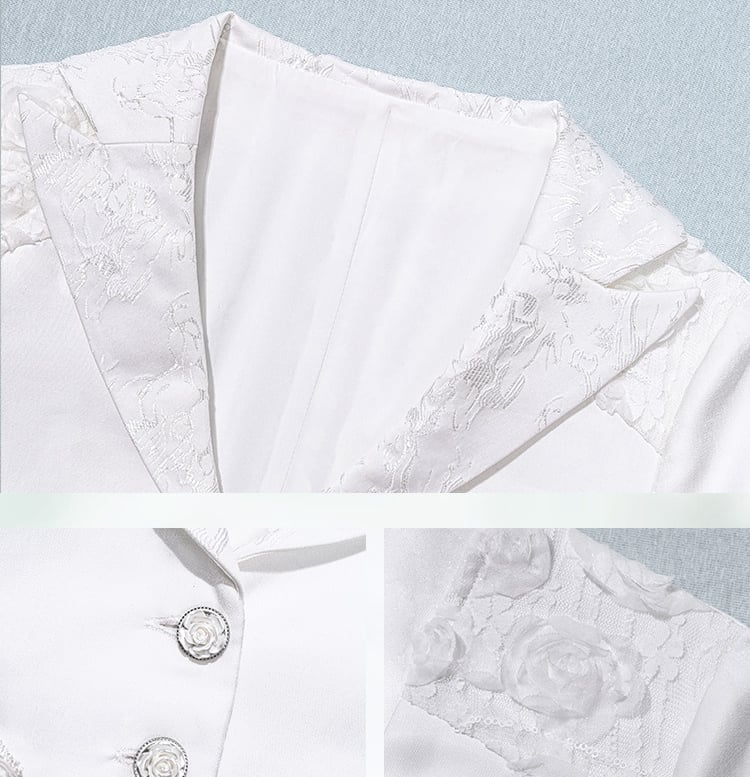 White Lace Trim Hemline and Cuffs Cropped Blazer